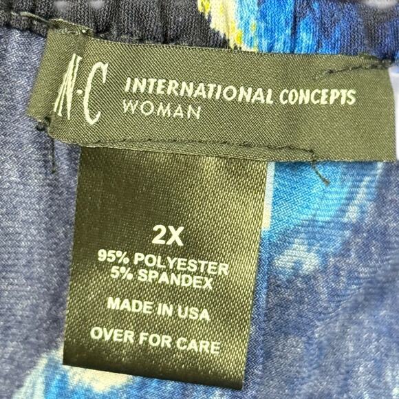 INC International Concepts Navy Floral Jersey Knit V-Neck Short Sleeve Dress 2X - Picture 16 of 16